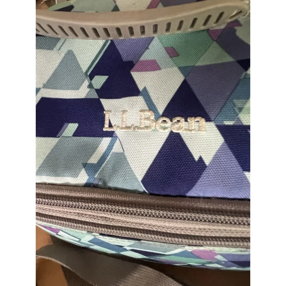 L.L.Bean Insulated Lunch Bag Cooler Geometric Print Adjustable Strap Blue